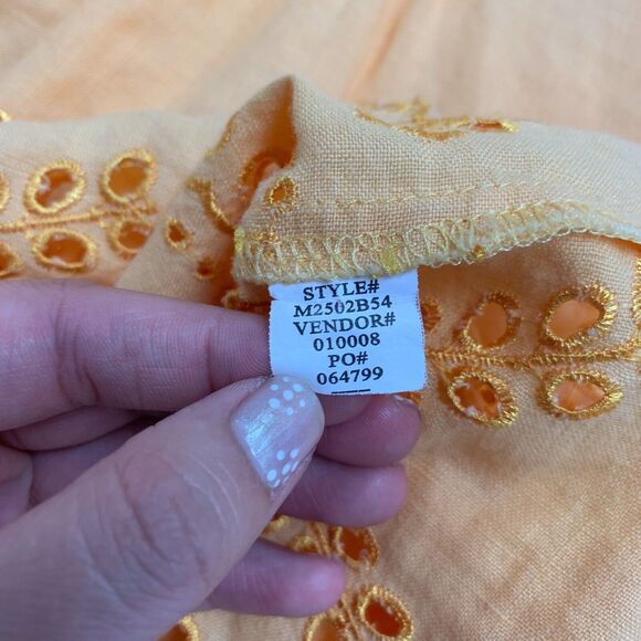 Multiples Linen Blend Shirt Womens XS Extra Small Eyelet Tab Sleeve Pintuck Top - Picture 11 of 13